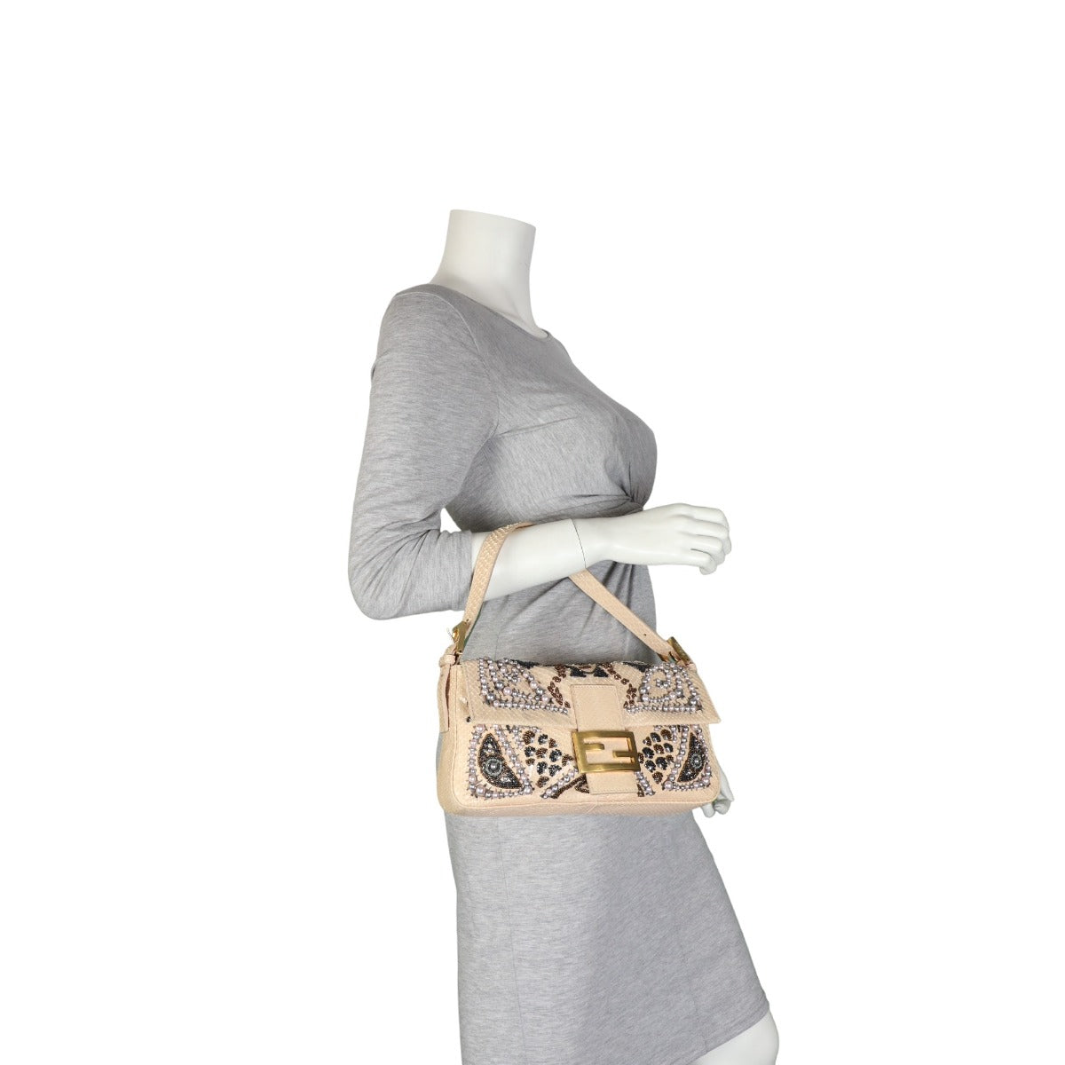 Fendi Python Beaded Baguette Bag