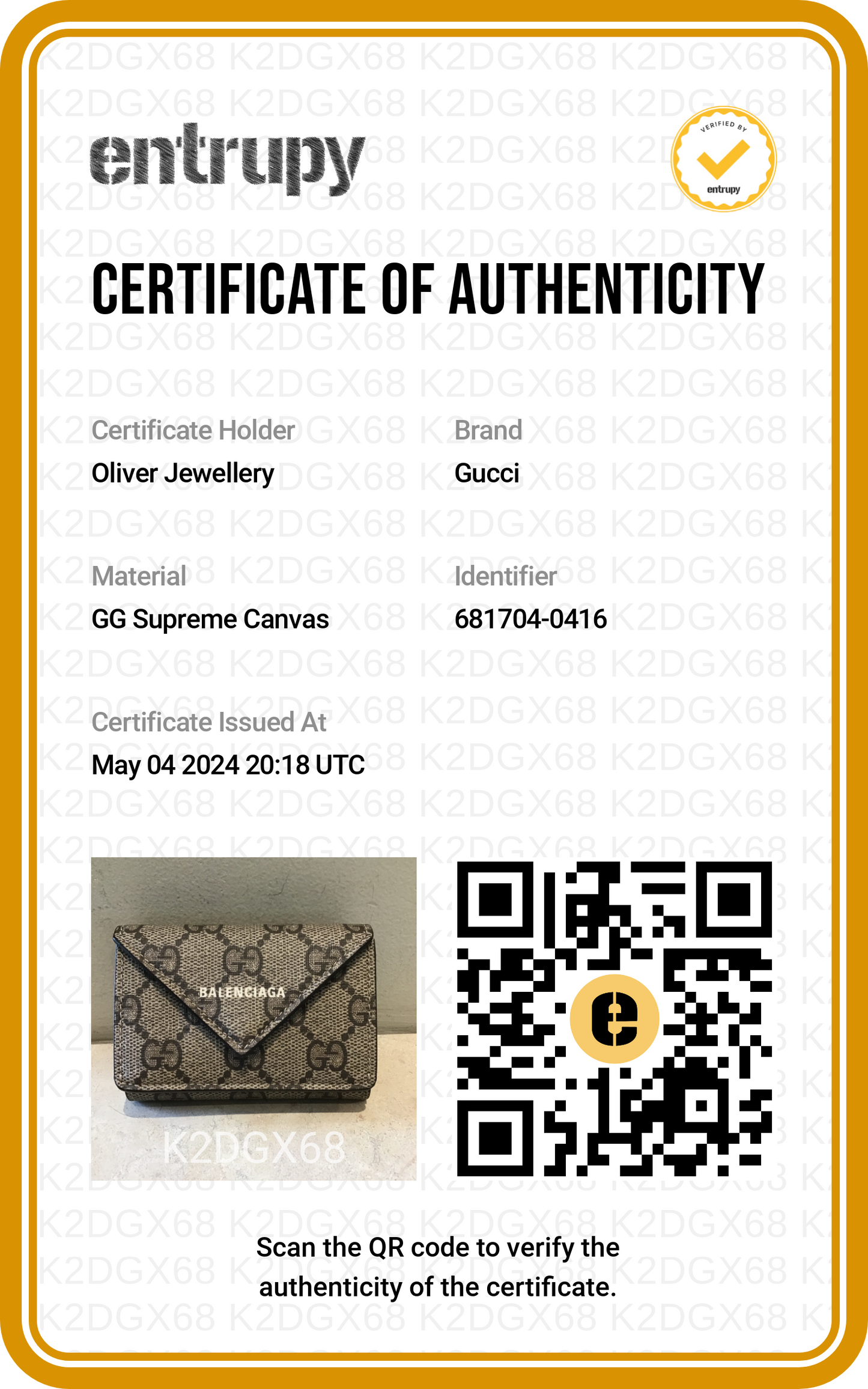 Gucci X Balenciaga The Hacker Project GG Supreme Trifold Compact Wallet