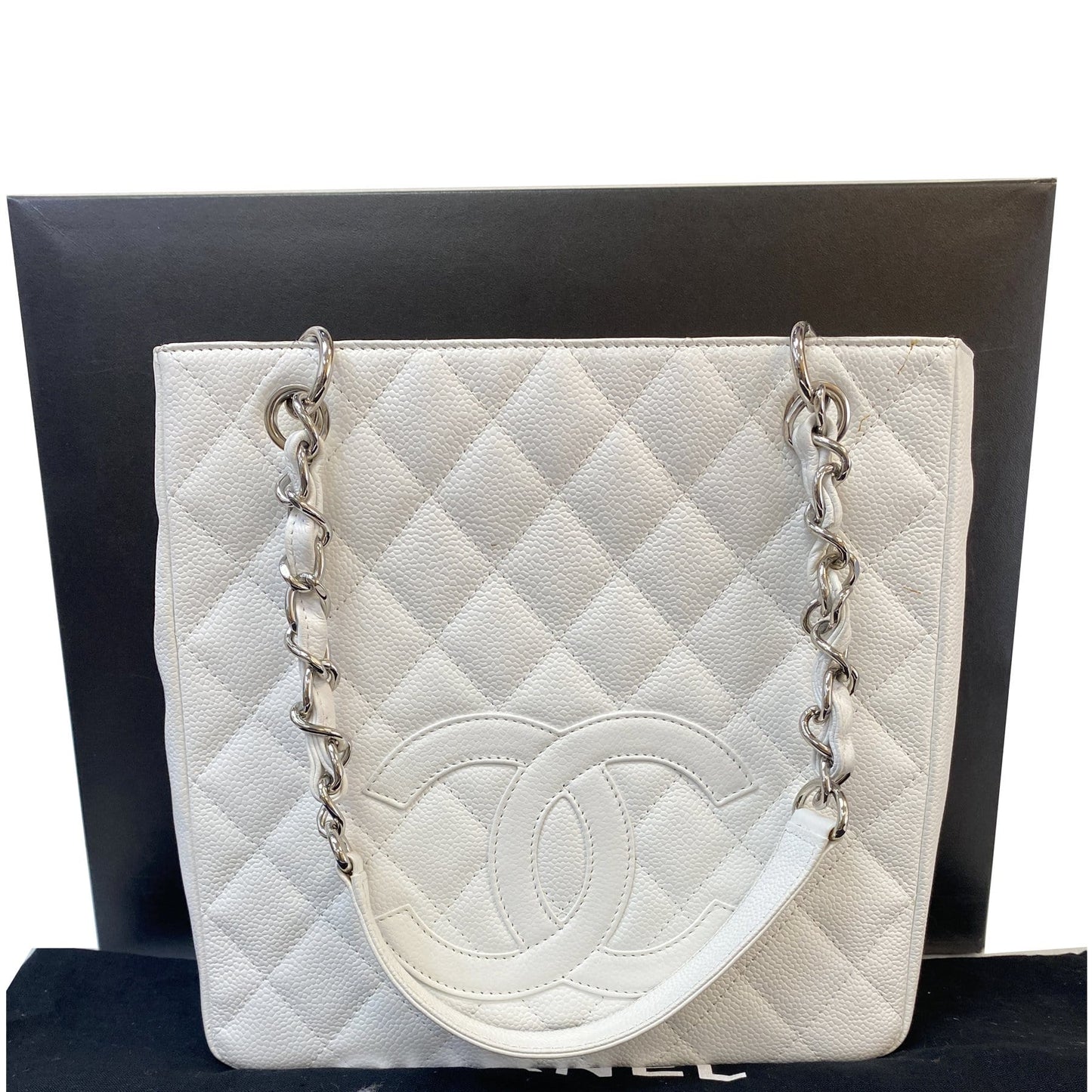 CHANEL Petit Shopping Tote PST Tote Bag White