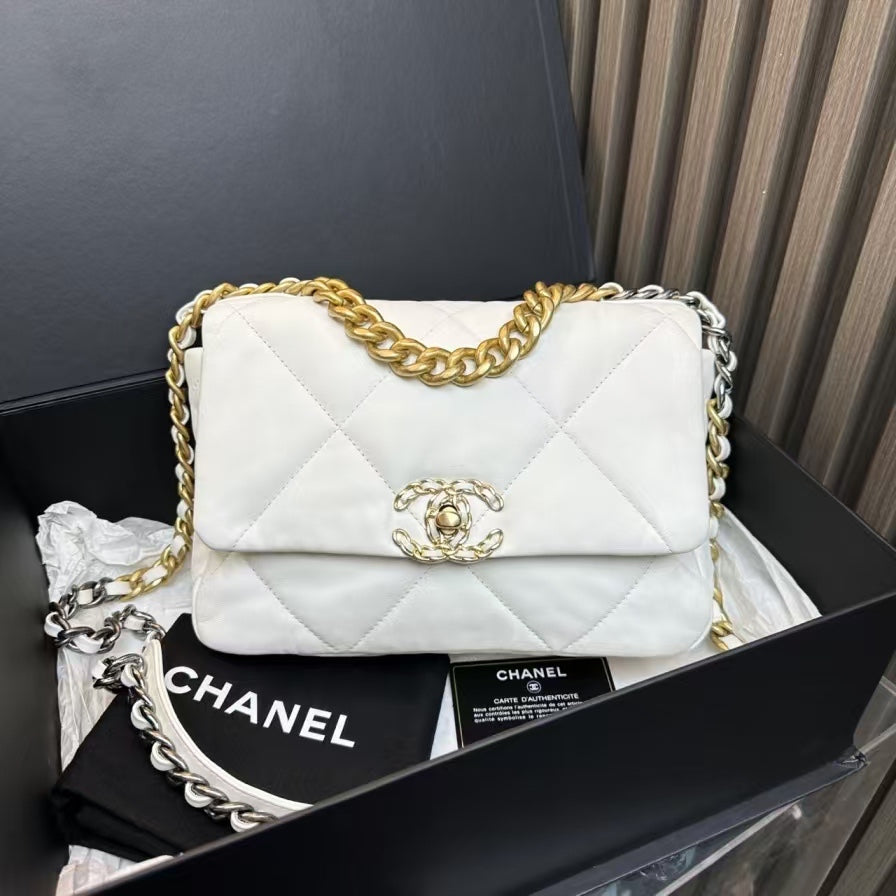 Chanel 19 Shoulder Bag White Leather