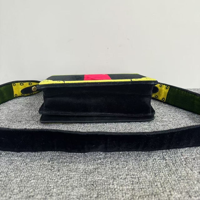 Preloved Prada Velvet Crossbody Bag in Green and Black