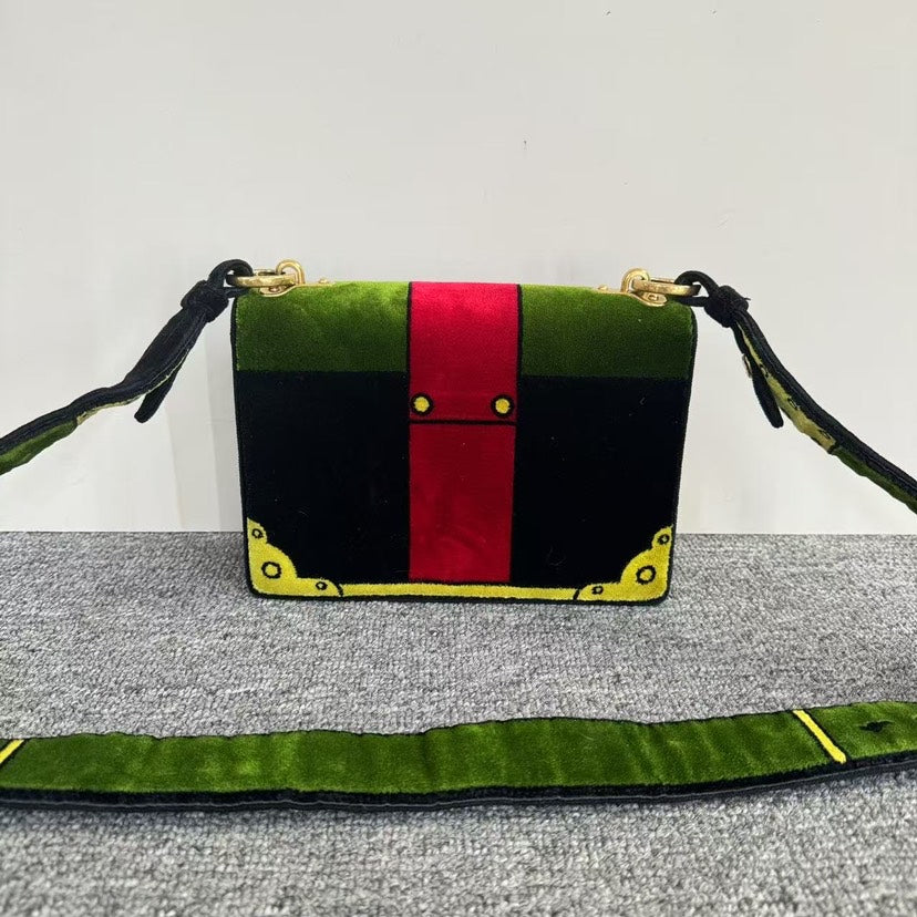 Preloved Prada Velvet Crossbody Bag in Green and Black