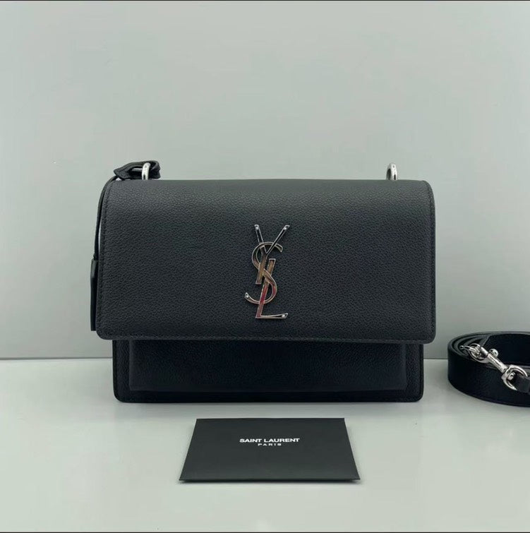 Saint Laurent YSL Sunset Black Leather Crossbody Bag