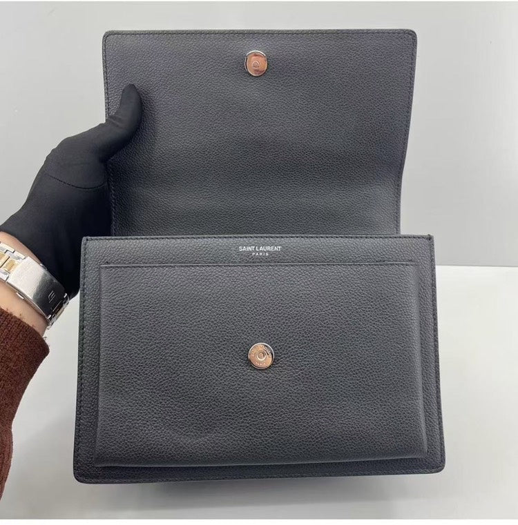 Saint Laurent YSL Sunset Black Leather Crossbody Bag