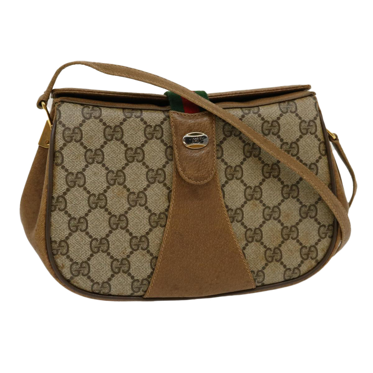 GUCCI Web Sherry Line GG Canvas Shoulder Bag Beige Red Green 116  rd2110