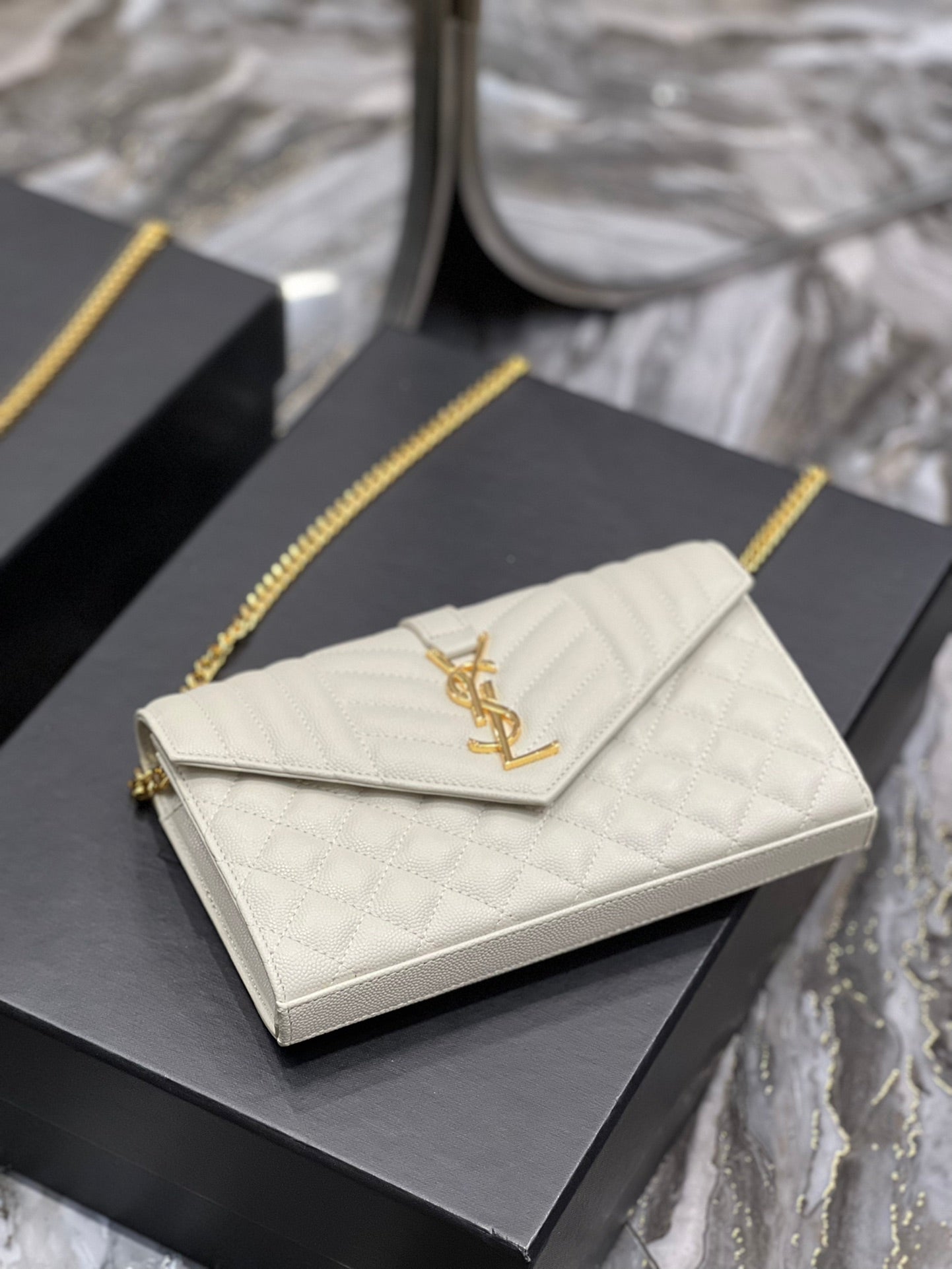 YSSL Envelope Small Chain Bag White For Women, Women’s Bags 8in/22cm YSL