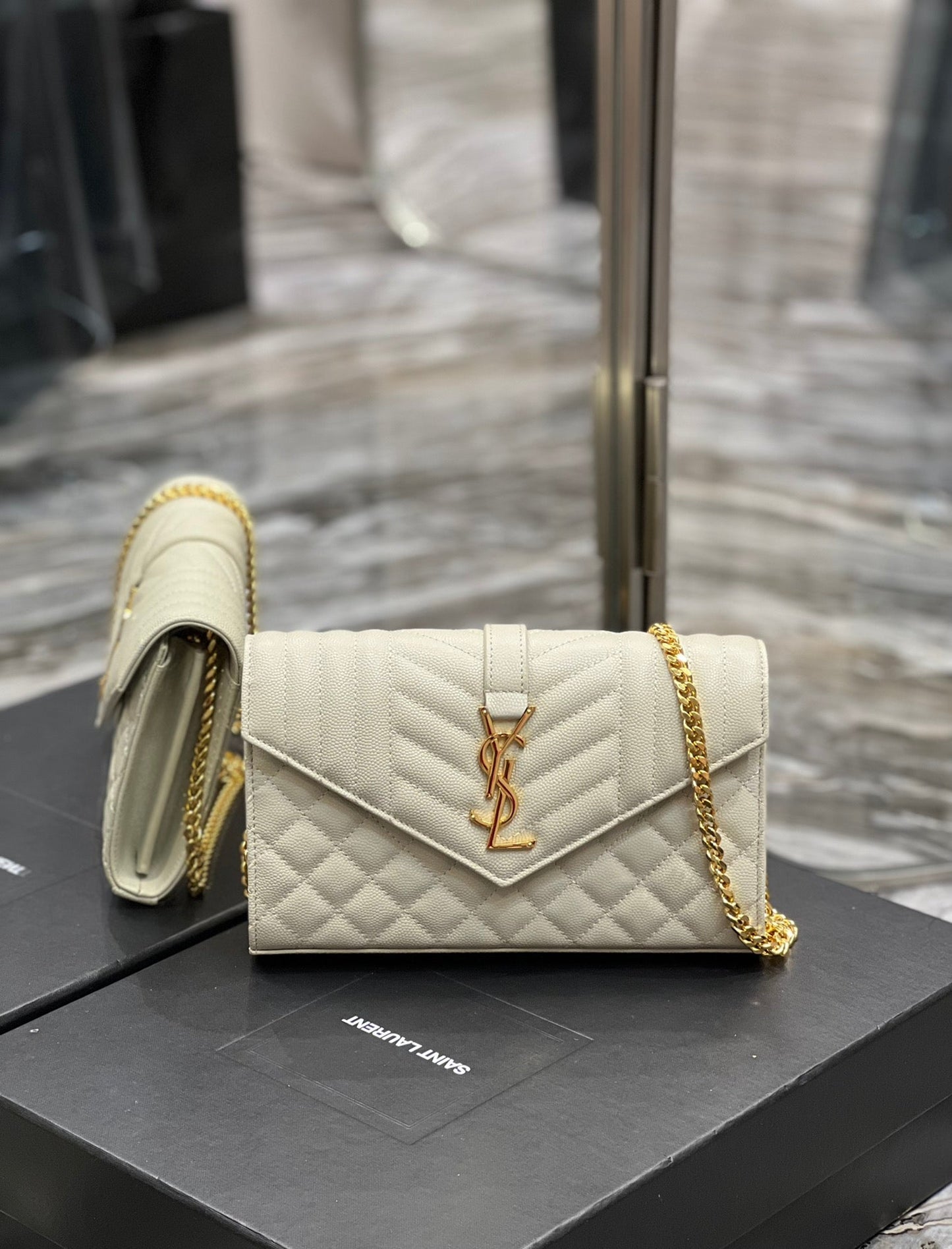 Top Quality Envelope Small Chain Bag White For Women, Women’s Bags 8.6in/22cm YSL