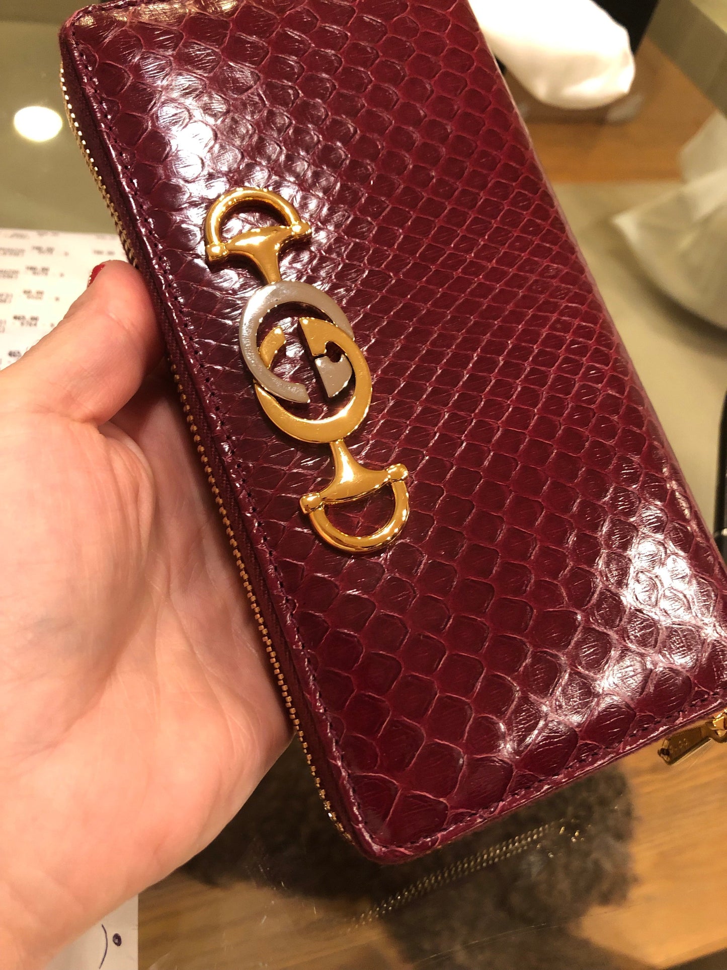 Gucci Zumi Horse Bit Zip Around Wallet in Burgundy