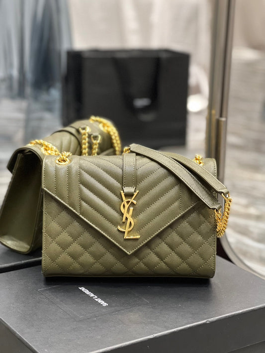 Top Quality Envelope MeTop Qualityum Chain Bag Dark Green For Women, Women’s Bags 9.4in/24cm YSL