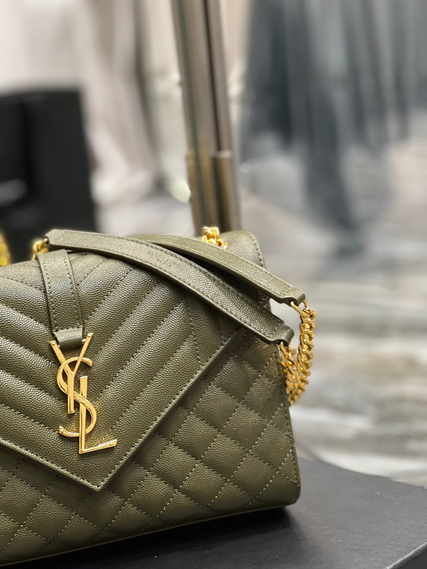Top Quality Envelope MeTop Qualityum Chain Bag Dark Green For Women, Women’s Bags 9.4in/24cm YSL