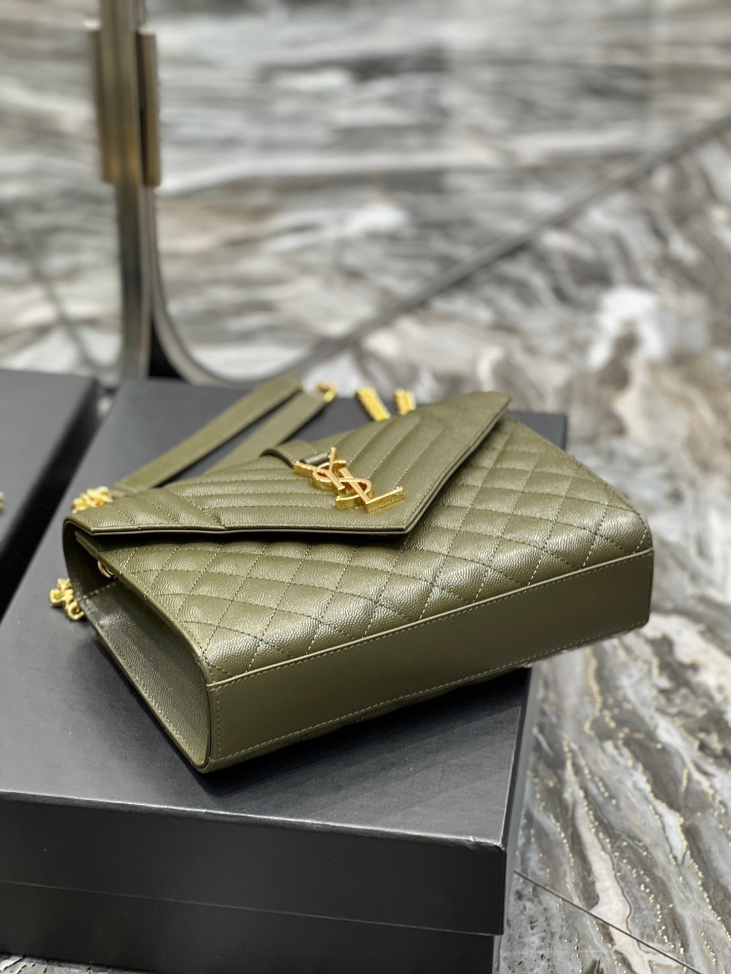 Top Quality Envelope MeTop Qualityum Chain Bag Dark Green For Women, Women’s Bags 9.4in/24cm YSL