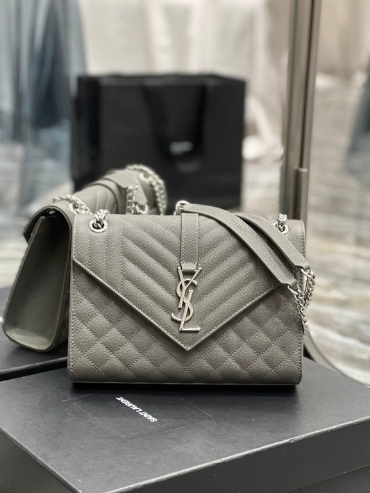 Top Quality Envelope MeTop Qualityum Chain Bag Dark Grey For Women, Women’s Bags 9.4in/24cm YSL